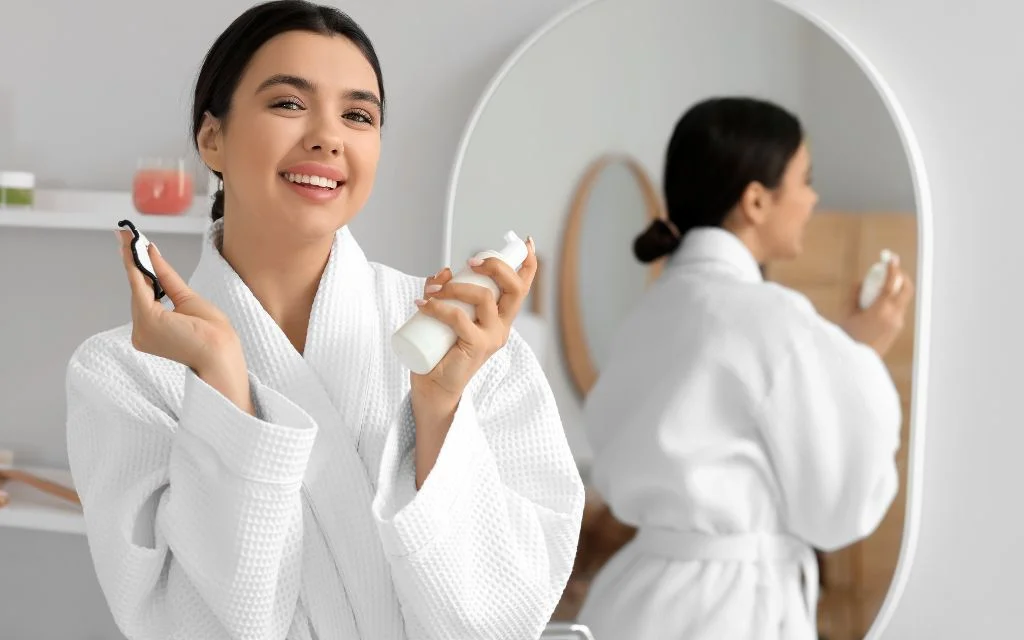 Hình ảnh làm sạch da mặt sau khi trang điểm